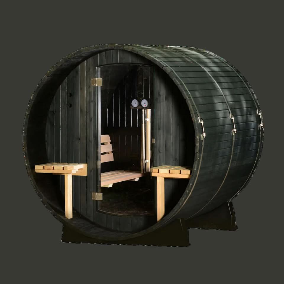 Almost Heaven 6′ x 5+2′ Fairmont 4-person Barrel Sauna