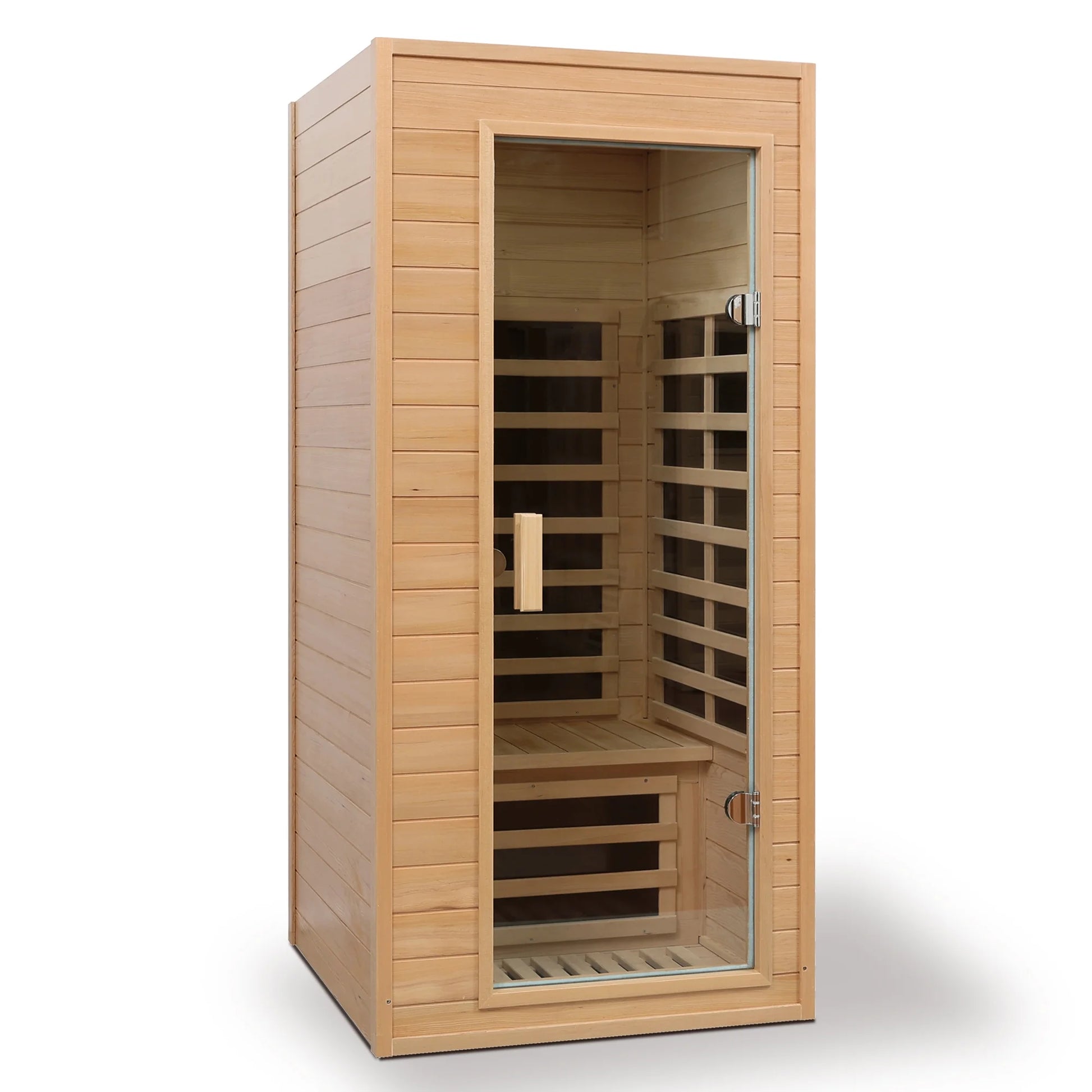 1290W Hemlock 1 Person Sauna Indoor Spa Room , FAR Infrared Sauna with Touch Intelligent Panel, Bluetooth LED Reading Light,Temperature Protection for Home Gym