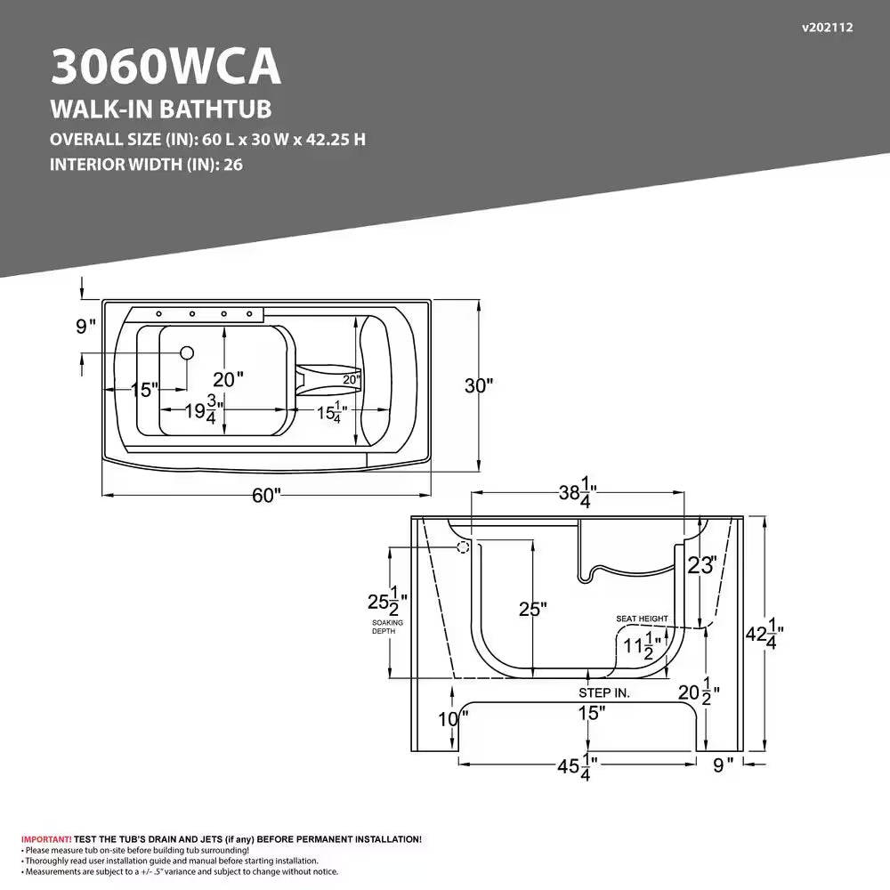 Universal Collection 30 In. L X 60 In. W Right Side Drain Combination Jetted Bathtub in White with Powered Fast Drain