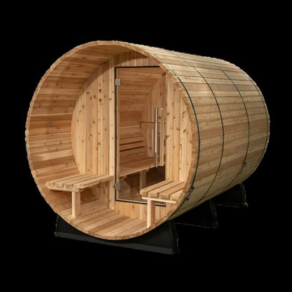 Almost Heaven 6′ x 5+2′ Fairmont 4-person Barrel Sauna