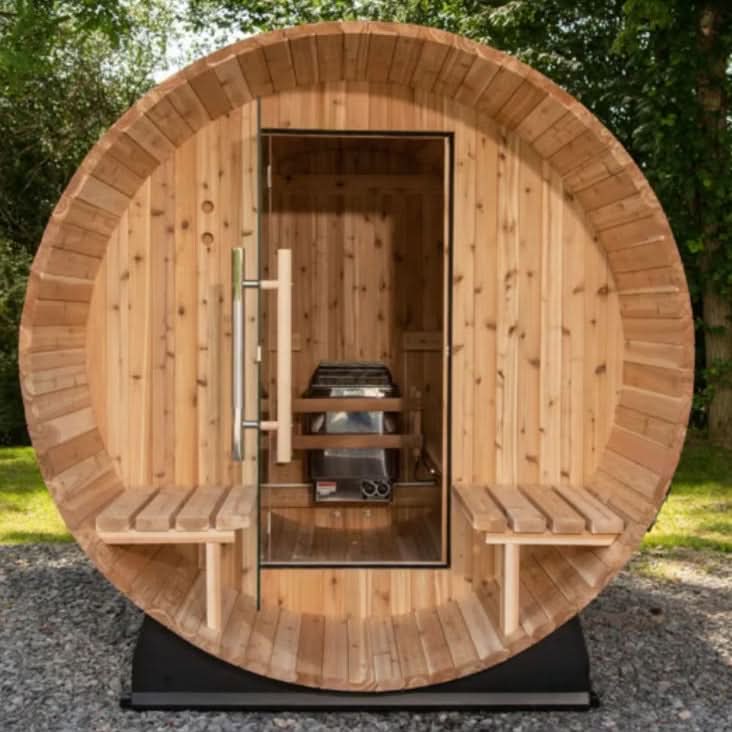 Almost Heaven 6′ x 5+2′ Fairmont 4-person Barrel Sauna
