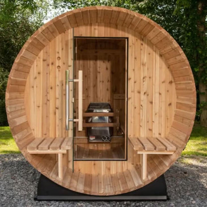 Almost Heaven 6′ x 5+2′ Fairmont 4-person Barrel Sauna